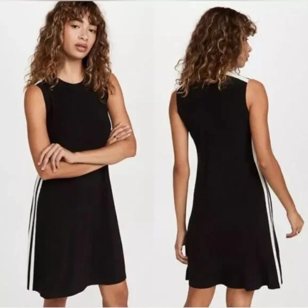 Norma Kamali Women's Small Black Side Stripe Swing‎ Dress Minimalist Casual Chic